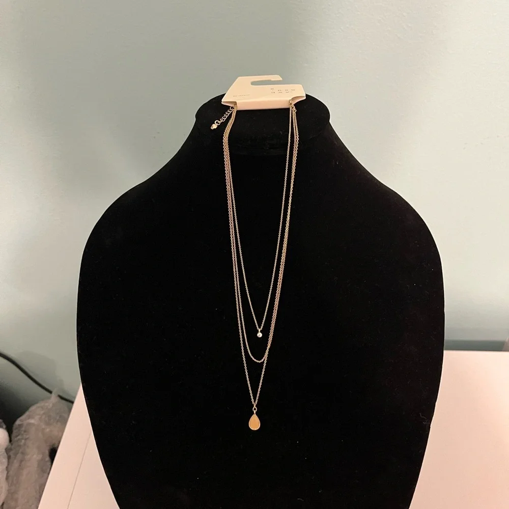 A New Day 3 Strand Necklace Drop Pendant Necklace
